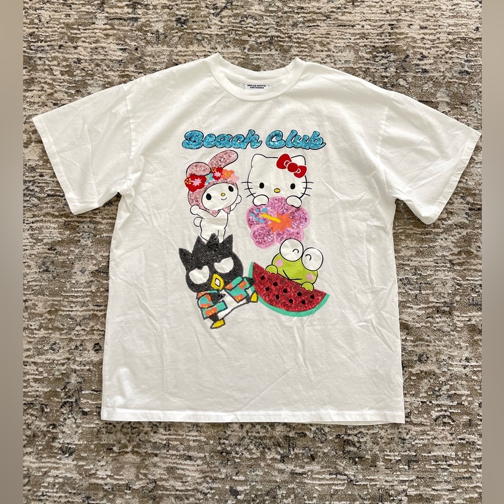 Hello Kitty & Friends x Forever 21 White T Shirt Relaxed Sequin Beach Club - Picture 4 of 6